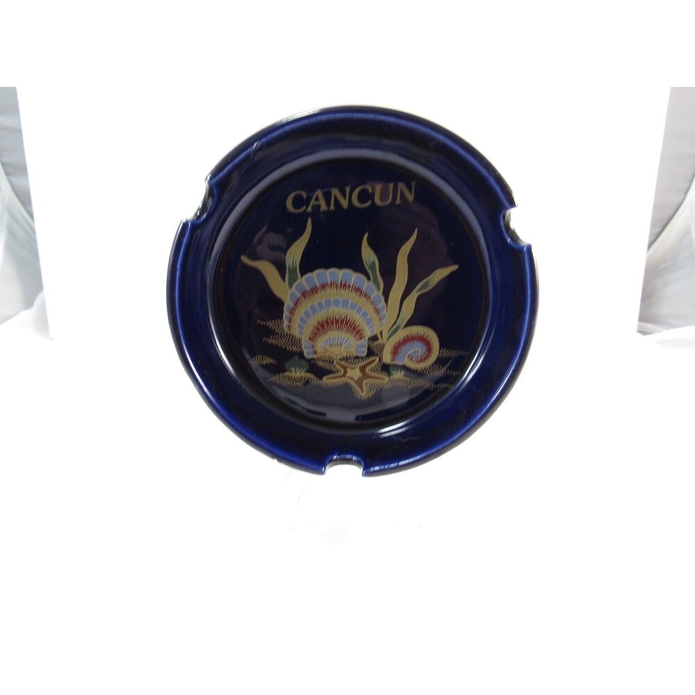 Cancun Ceramic Ashtray Blue Shell Starfish Design 4in Diameter